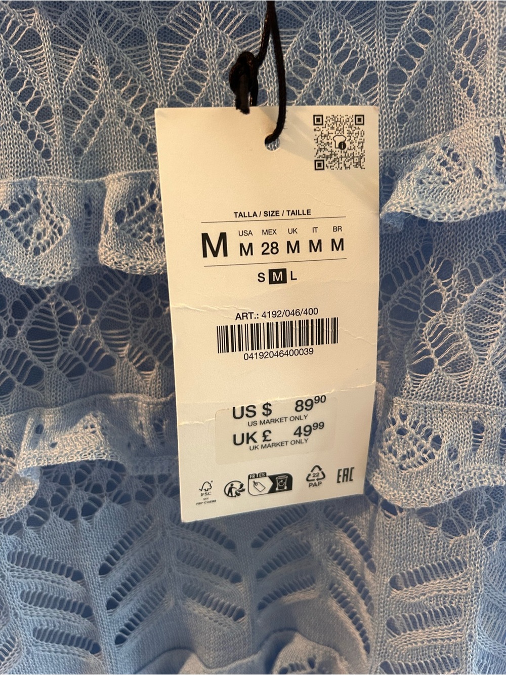 NWT Zara Light Blue Crochet Maxi Dress - Picture 4 of 4